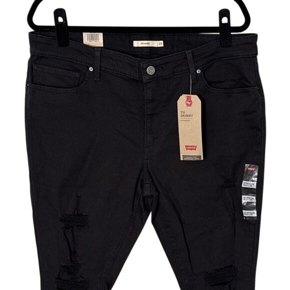 NWT Levi's Womens Destructed 711 Skinny Jeans Black Size 18M - Picture 9 of 13